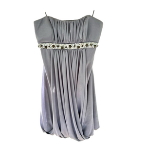Morgan & Co Bubble Dress Silver Gray Size Medium Mini Sequined Empire Waist